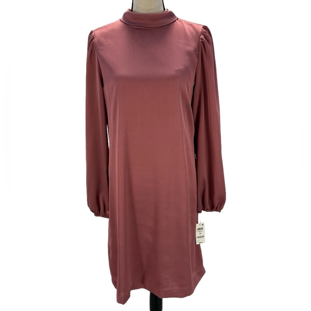 International Concepts Long Sleeve High Neck Back Bow Midi Dress - Pink - Medium